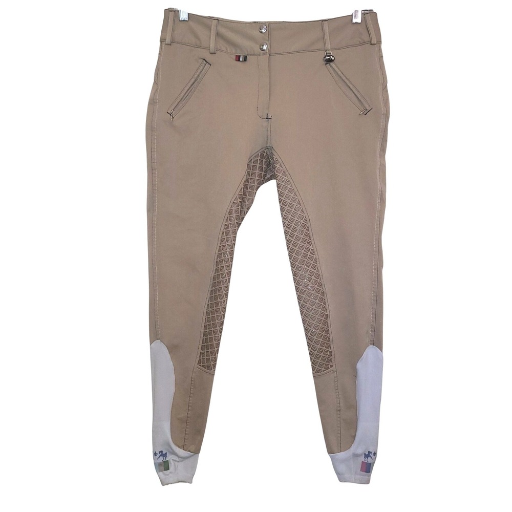 Equine Couture Beatta Tan Beige Full Seat Silicone Grip Britches Riding Pants 30 - Picture 2 of 11
